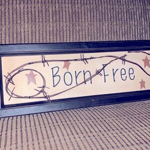 RUSTIC FARMHOUSE PATRIOTIC BARBED WIRE FRAMED ART 18.5” X 6”‎